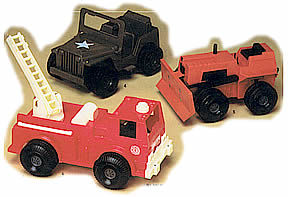Mighty Mo Jeef, Bulldozer, and Fire Truck toys