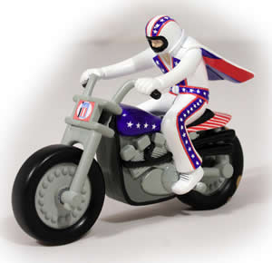 Evel Knievel action figure on motorcycle